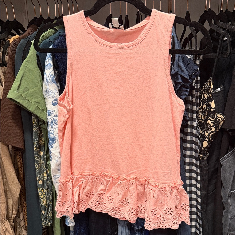 J. Crew Coral Eyelet Hem Tank Top